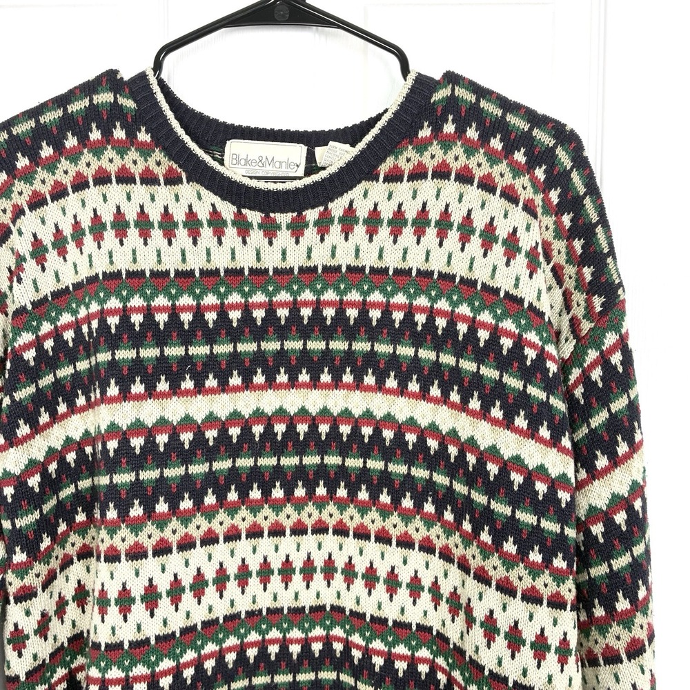 VTG 90s Blake & Manley Geometric Fair Isle Winter Crewneck Grandpa Sweater XL